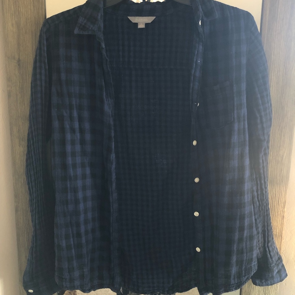 Rubbish Nordstrom Navy Blue Black Gingham Check Slim Button Down Shirt Size S